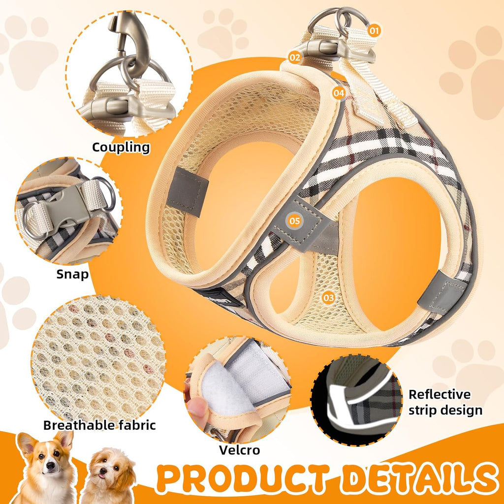 3Pcs Dog Harness and Lead Set, Step-In Dog Harness, Adjustable No Pull Puppy Vest, Reflective Dogs Harnesses, Breathable Mesh Small Pet Harnesses for Walking Training Outdoor