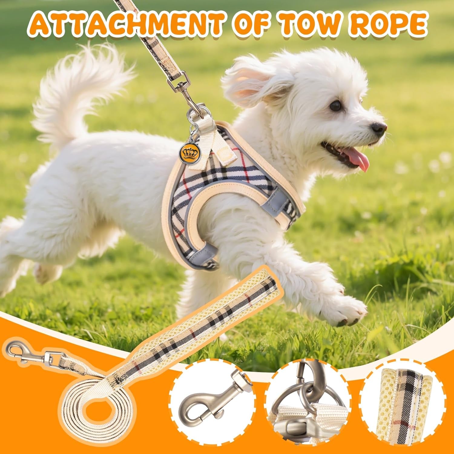 3Pcs Dog Harness and Lead Set, Step-In Dog Harness, Adjustable No Pull Puppy Vest, Reflective Dogs Harnesses, Breathable Mesh Small Pet Harnesses for Walking Training Outdoor