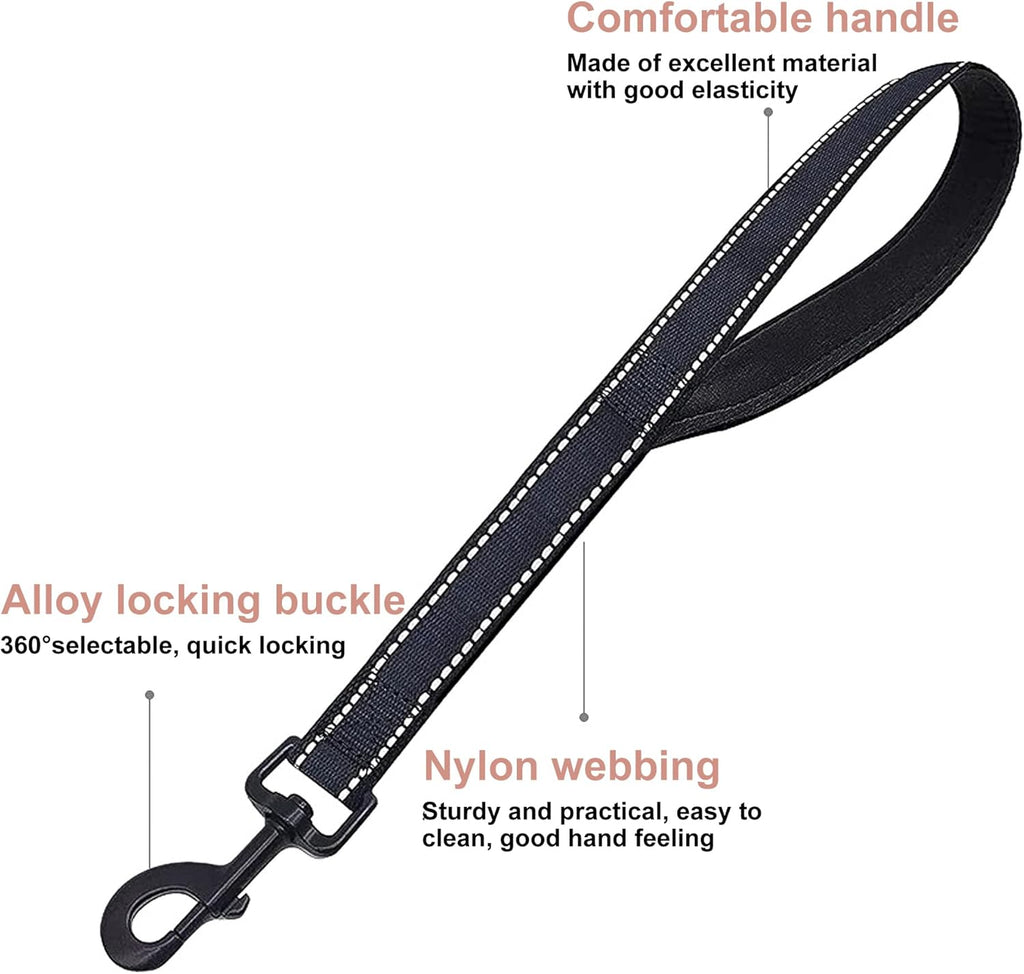 Short Dog Lead for Training, Short Leash with Soft Padding, Nylon Reflective Pet Walking Leash, Strong and Durable, 14 Inch (Black)