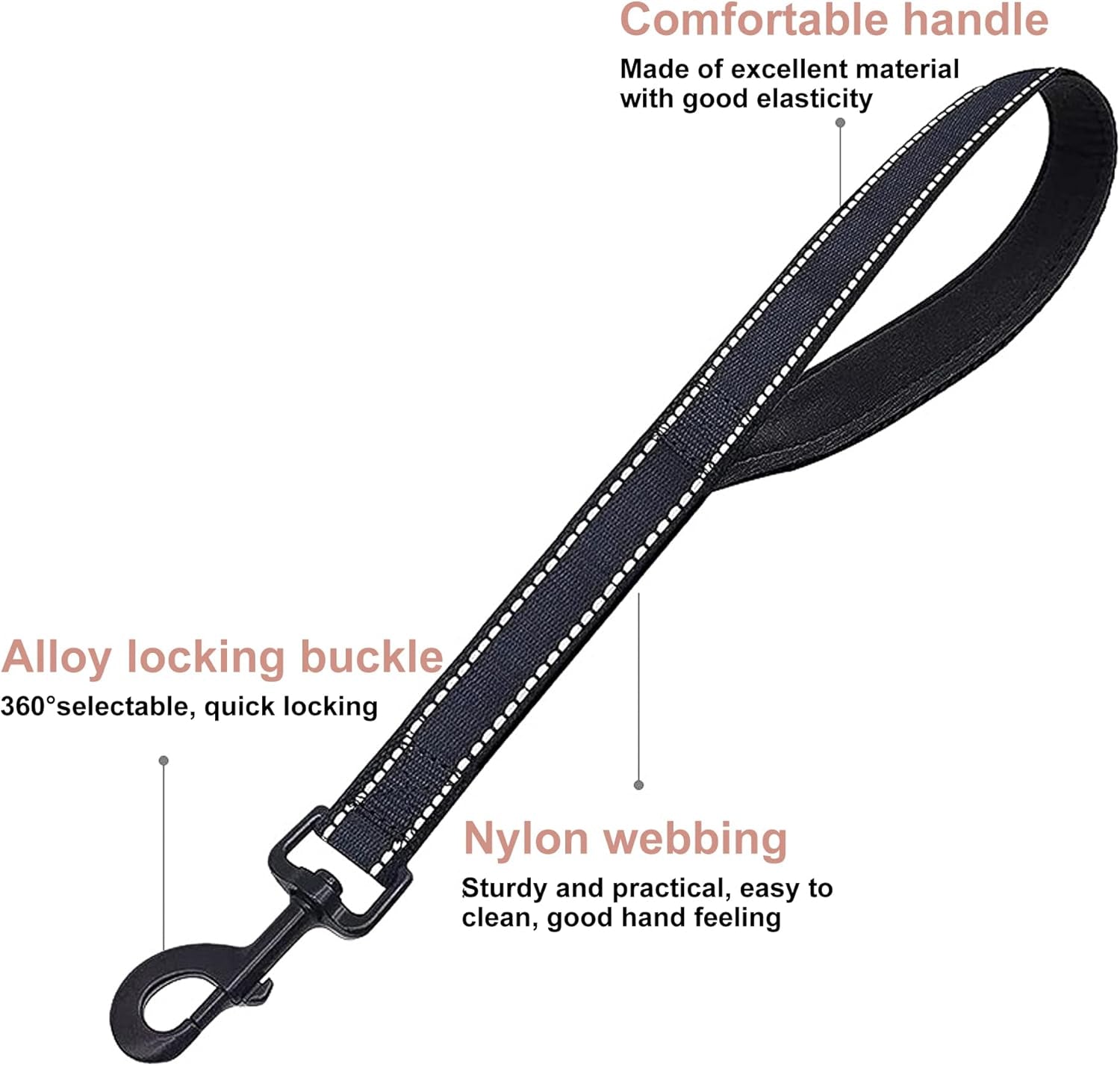 Short Dog Lead for Training, Short Leash with Soft Padding, Nylon Reflective Pet Walking Leash, Strong and Durable, 14 Inch (Black)