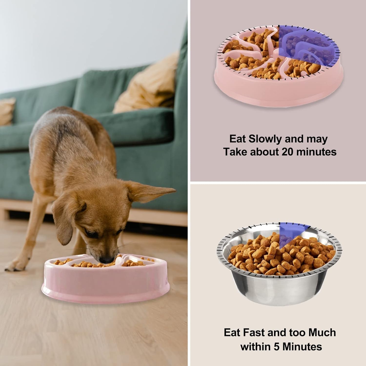 Slow Feeder Dog Bowl, anti Gulp Dog Food Bowl, Healthy Slow Eating Dog Bowl to Reduce Choking and Overeating, Stop Feeding Bowl for Small Medium Size Dogs