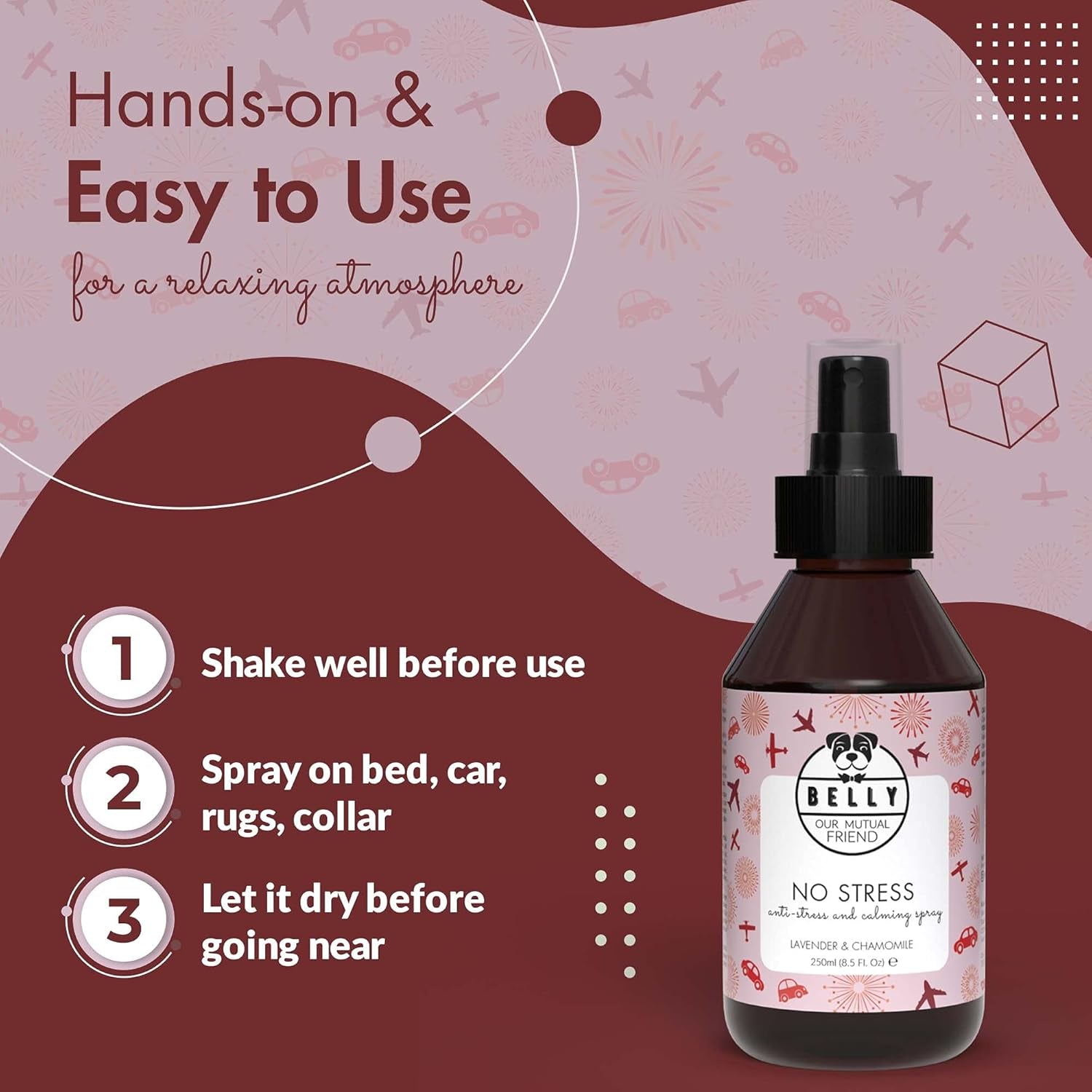 Belly Anxiety Relief for Dogs Spray - 250Ml - Dog Calming Spray - Calming Spray for Dogs and Cat Anxiety Relief - Anxiety for Dogs and Calm Spray for Dogs - Calming Spray for Cats Anxiety