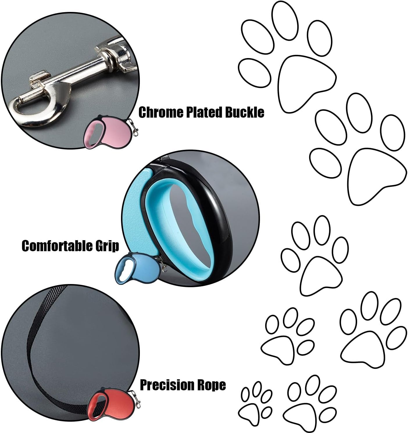 Extendable Dog Lead, 5M/16FT Retractable Dog Lead, One-Handed Brake Dogs Leads with Anti-Slip Handle, 360°Tangle-Free, One-Button Brake &L Ock for Small to Medium Dogs (Blue)