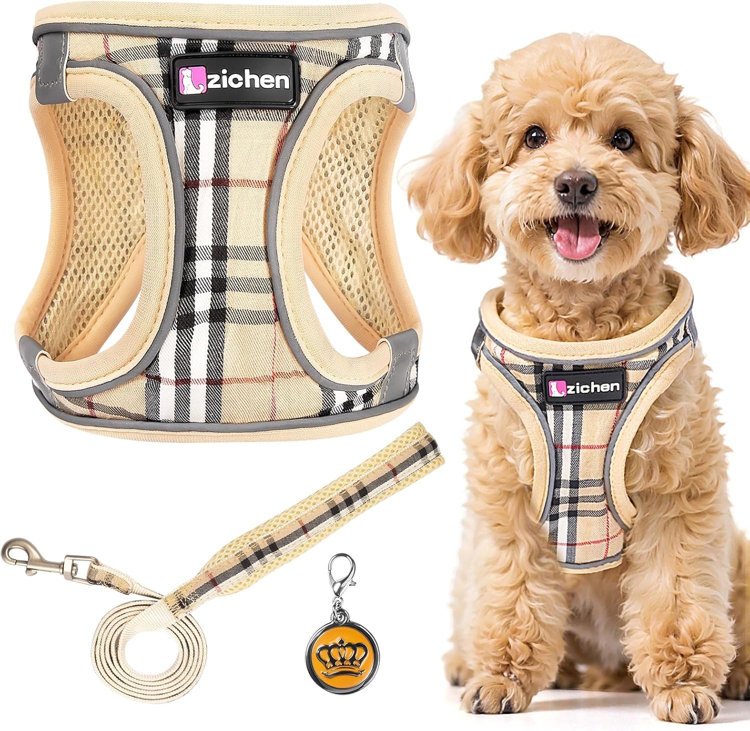 3Pcs Dog Harness and Lead Set, Step-In Dog Harness, Adjustable No Pull Puppy Vest, Reflective Dogs Harnesses, Breathable Mesh Small Pet Harnesses for Walking Training Outdoor