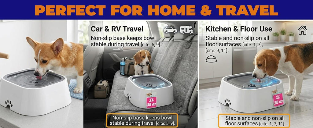 Pet Water Bowl 35Oz Non Spill Dog Water Bowl Slow Drink