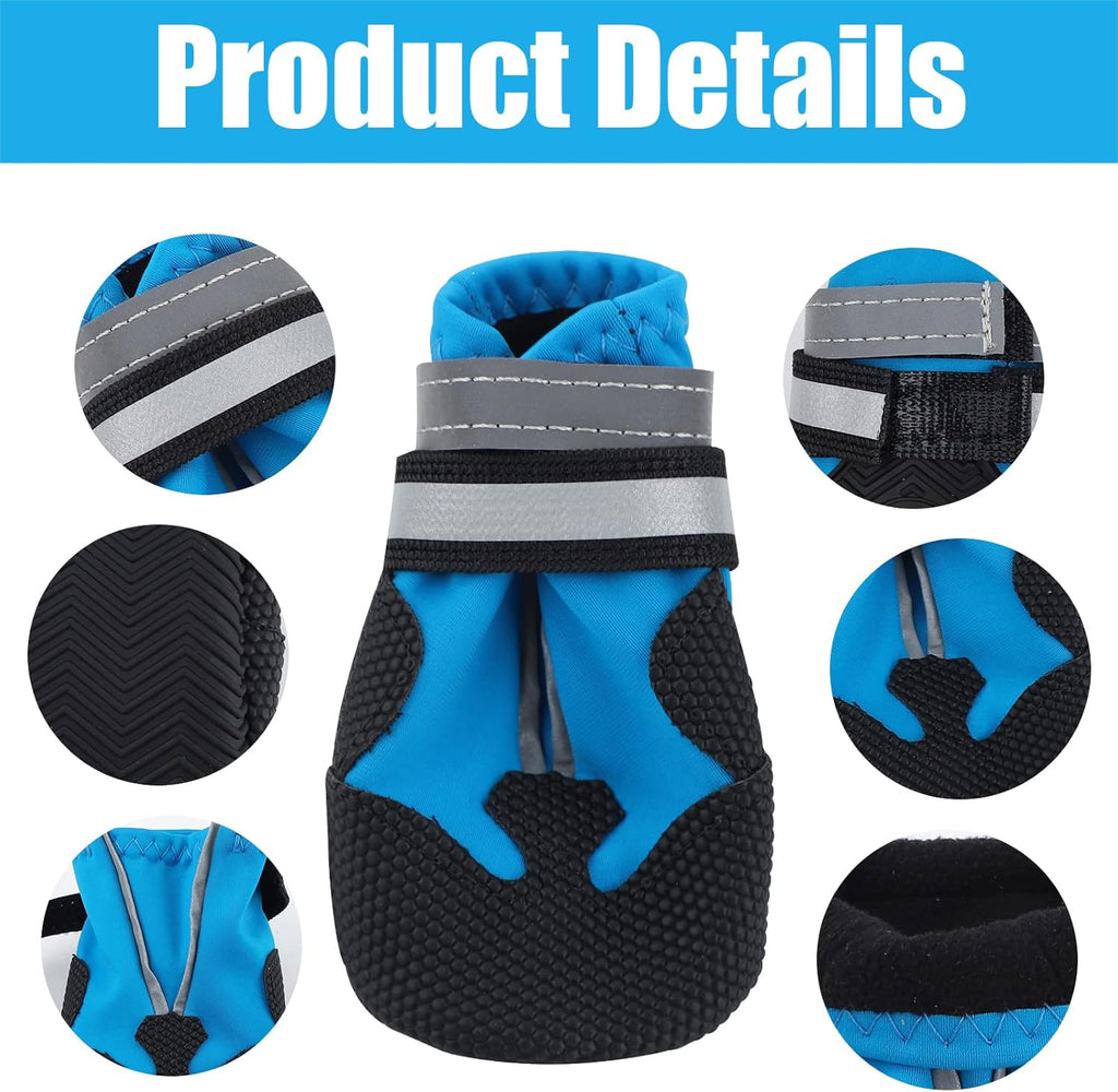 Dog Boots, Set of 4 Waterproof Dog Shoes with Reflective Straps Anti-Slip Sole Outdoor Paw Protectors Puppy Shoes for Small Medium Dogs Autumn Winter (Blue, XXL)