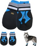 Dog Boots, Set of 4 Waterproof Dog Shoes with Reflective Straps Anti-Slip Sole Outdoor Paw Protectors Puppy Shoes for Small Medium Dogs Autumn Winter (Blue, XXL)