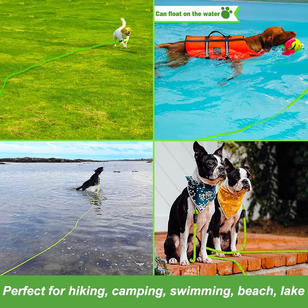 Long Dog Lead, 10M/32FT Reflective Floating Long Leads for Dog Training with Soft Handle for Camping, Hiking, Swimming, Beach and Lake (Reflective Green)