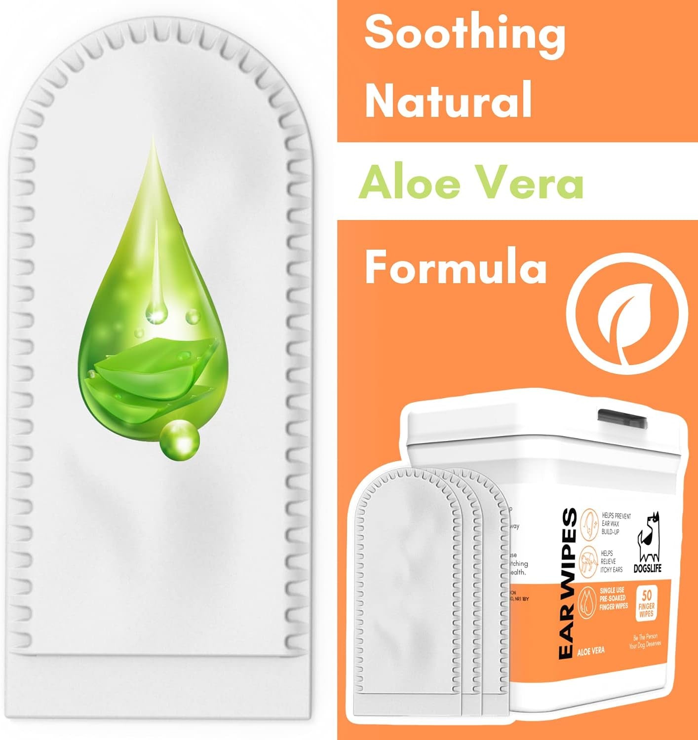Dog Ear Wipes | Soft, Quick & Easy Ear Wipes for Dogs | Remove Wax, Dirt & Stop Smelly, Itchy Dog Ears | 50 Soothing Aloe Vera Dog Ear Cleaning Finger Wipes!