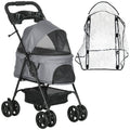 Pawhut Dog Stroller with Rain Cover EVA Wheels Brake Basket Adjustable Canopy
