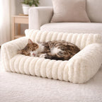 Luxury Plush Orthopaedic Dog Bed Soft Ribbed Cat Pet Sofa Washable Calming 86Cm