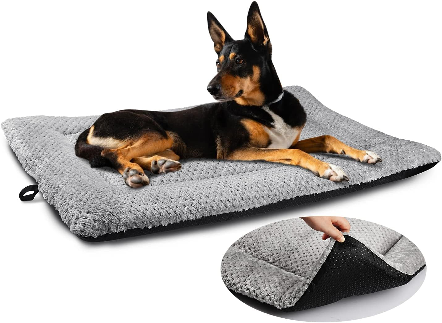 Dog Bed Mat Large 90 X 58CM Washable Fluffy Sherpa Cat Bed Cushion with Anti-Slip Bottom, Warm Pet Dog Crate Mattress for Medium and Large Pets, Grey