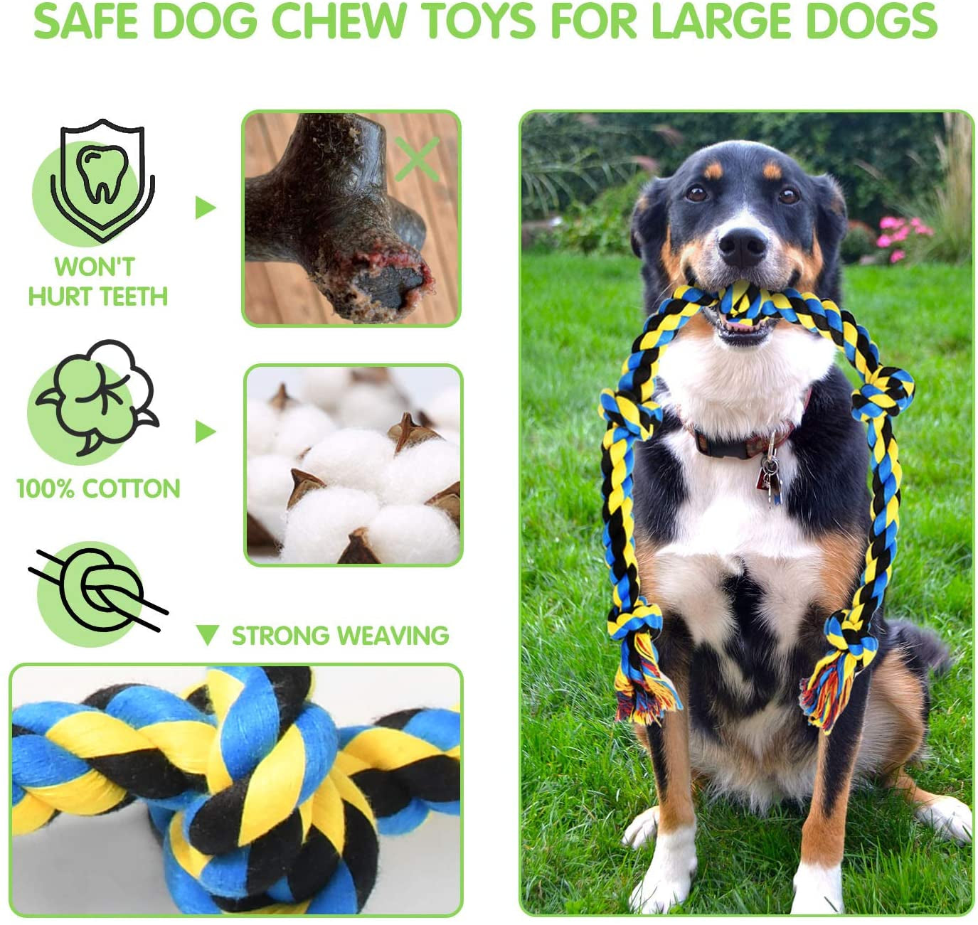 Large Tough Chew Toys for Aggressive Chewers Large Breed,Heavy Duty Dental Rope Toys Kit for Medium Dogs,5 Knots Indestructible Cotton Puppy Teething Chew Tug Toy (9 Pack)