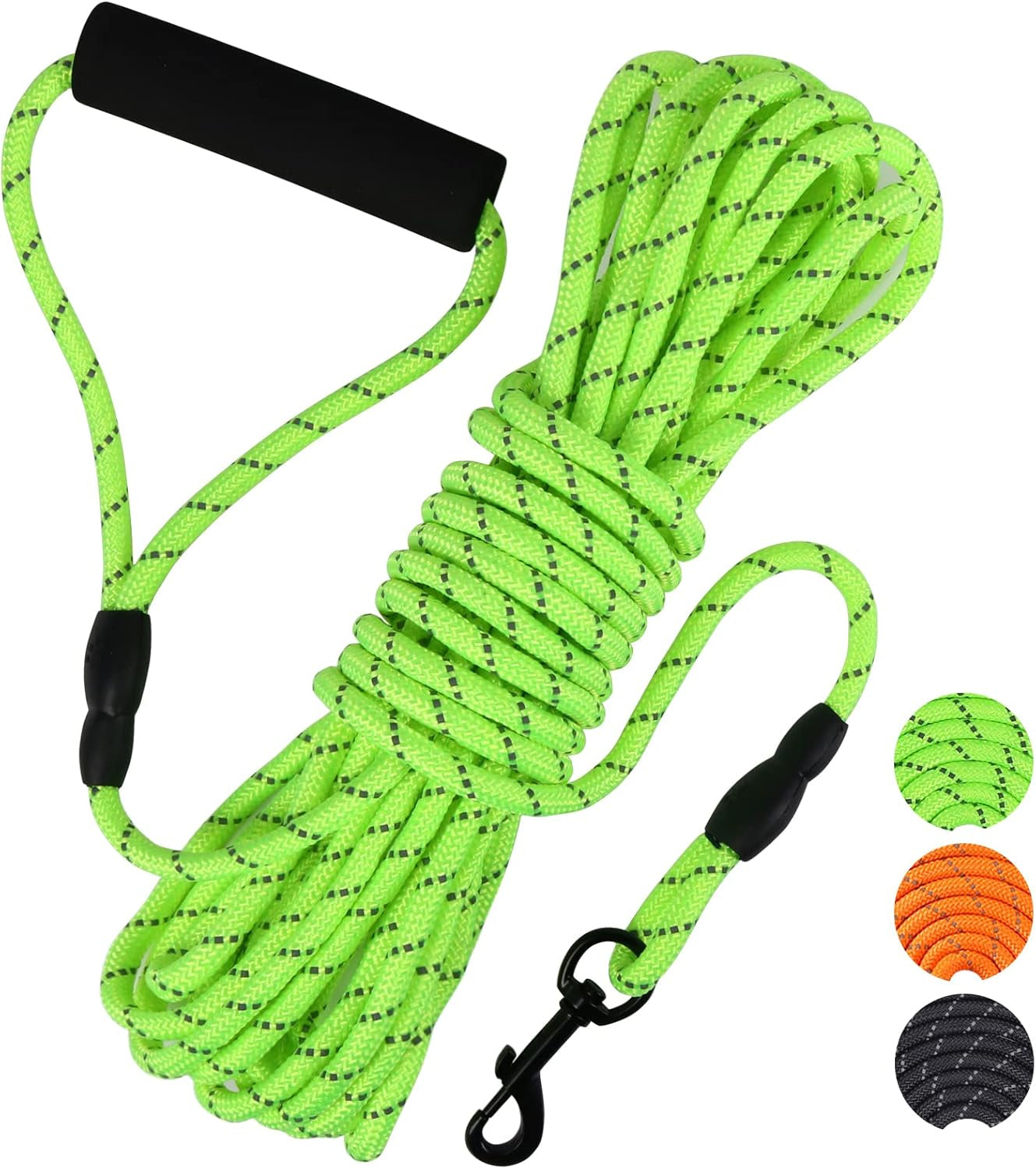 Long Dog Lead, 10M/32FT Reflective Floating Long Leads for Dog Training with Soft Handle for Camping, Hiking, Swimming, Beach and Lake (Reflective Green)