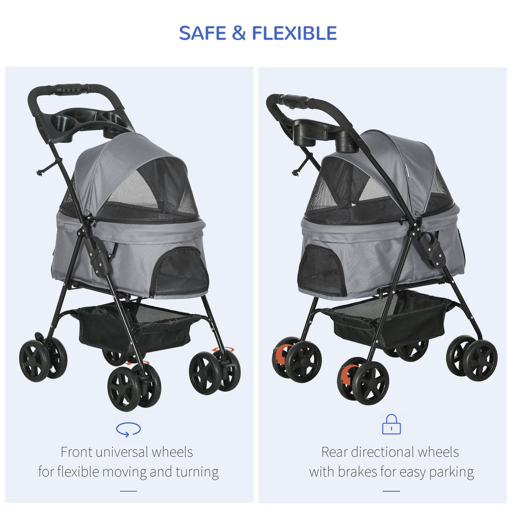 Pawhut Dog Stroller with Rain Cover EVA Wheels Brake Basket Adjustable Canopy