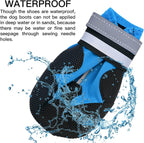 Dog Boots, Set of 4 Waterproof Dog Shoes with Reflective Straps Anti-Slip Sole Outdoor Paw Protectors Puppy Shoes for Small Medium Dogs Autumn Winter (Blue, XXL)