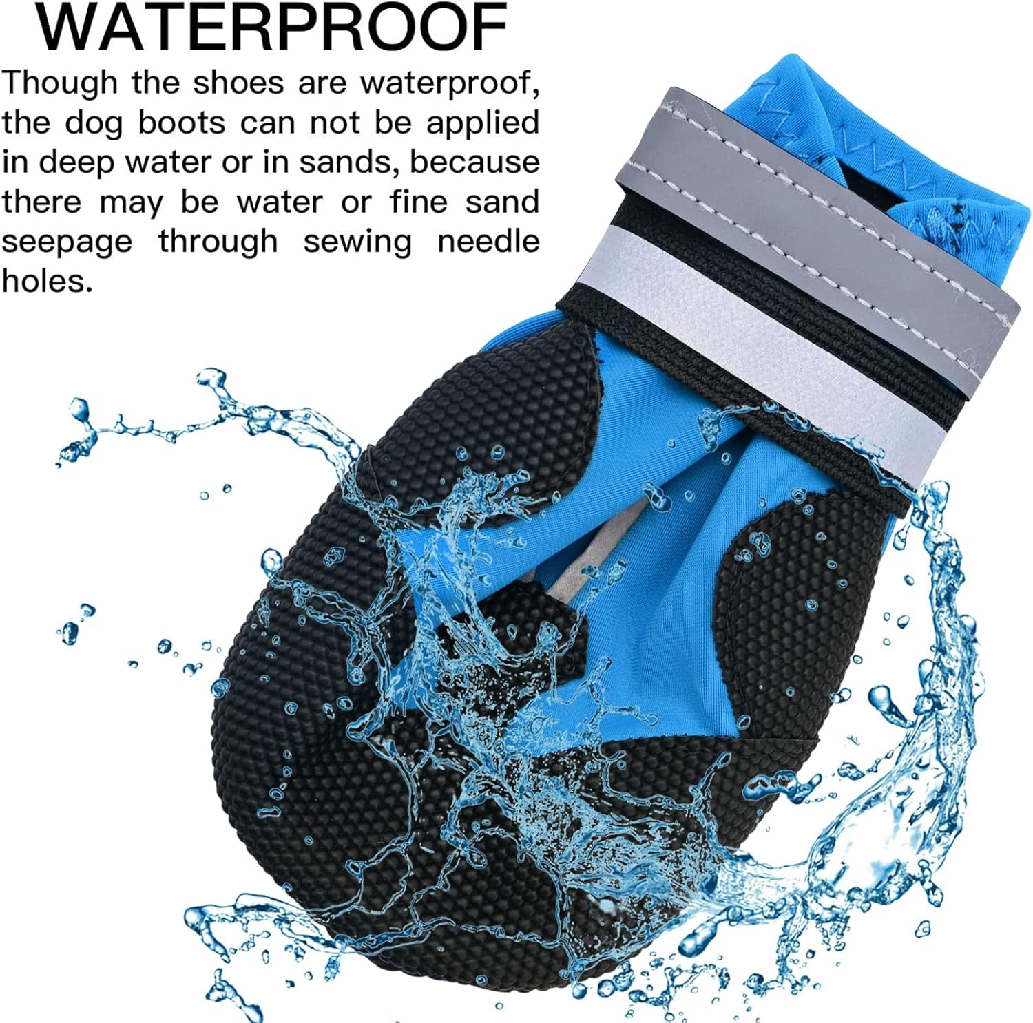 Dog Boots, Set of 4 Waterproof Dog Shoes with Reflective Straps Anti-Slip Sole Outdoor Paw Protectors Puppy Shoes for Small Medium Dogs Autumn Winter (Blue, XXL)