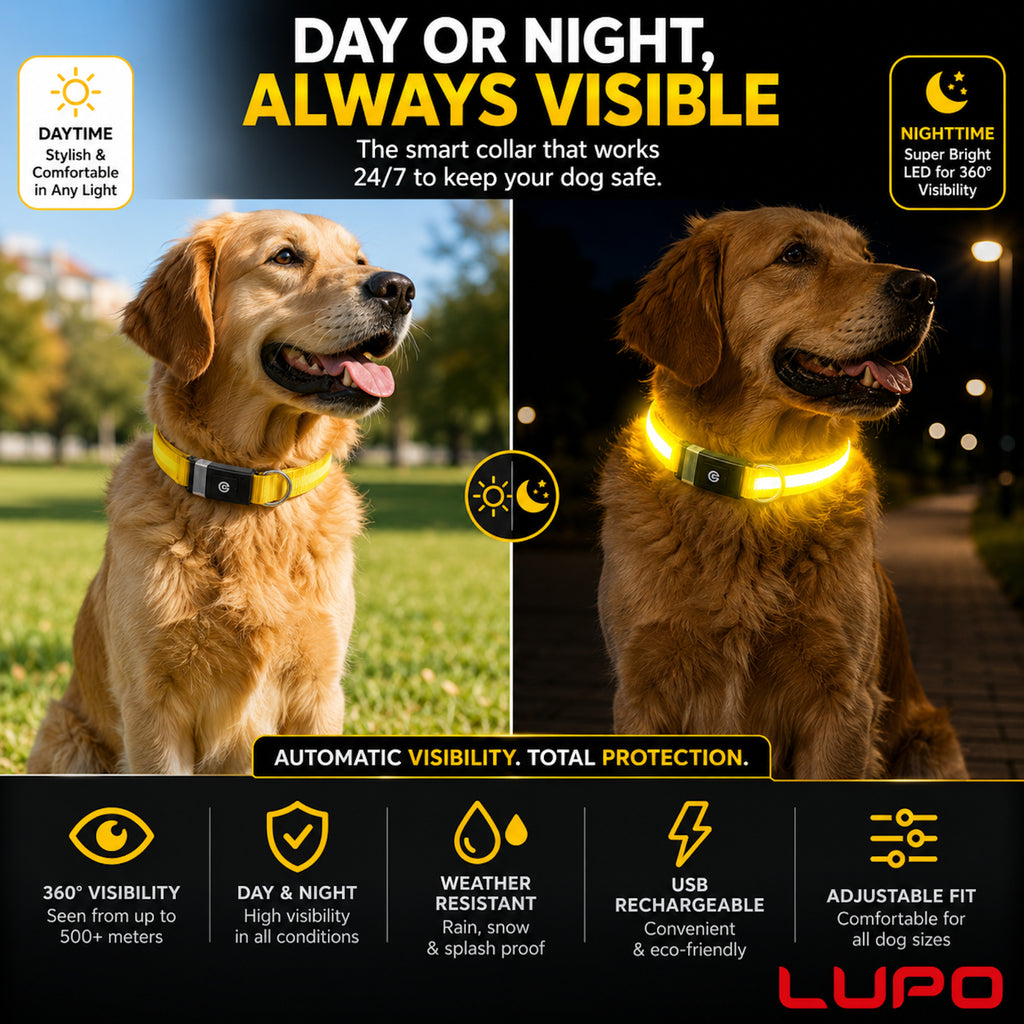 LED Dog Pet Collar USB Rechargeable Flashing Luminous Safety Night Light Up