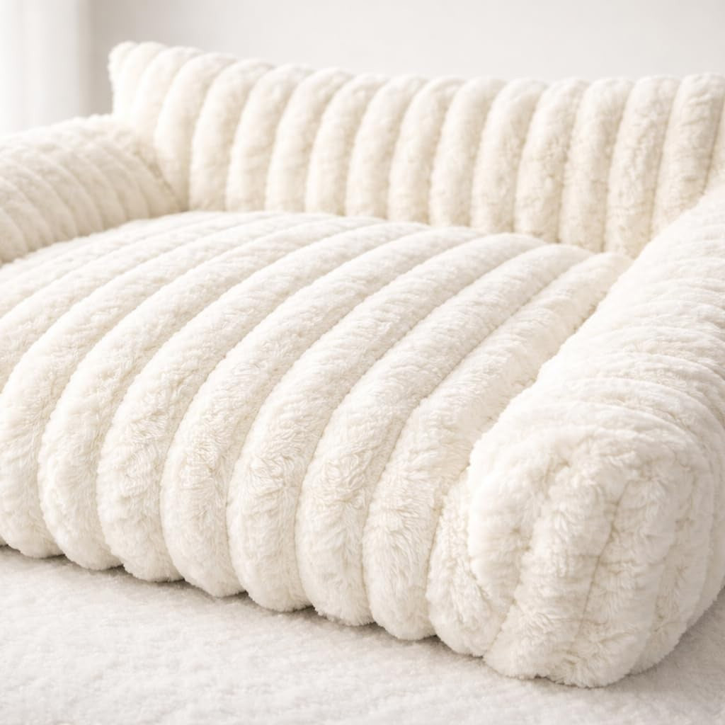 Luxury Plush Orthopaedic Dog Bed Soft Ribbed Cat Pet Sofa Washable Calming 86Cm