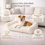 Luxury Plush Orthopaedic Dog Bed Soft Ribbed Cat Pet Sofa Washable Calming 86Cm