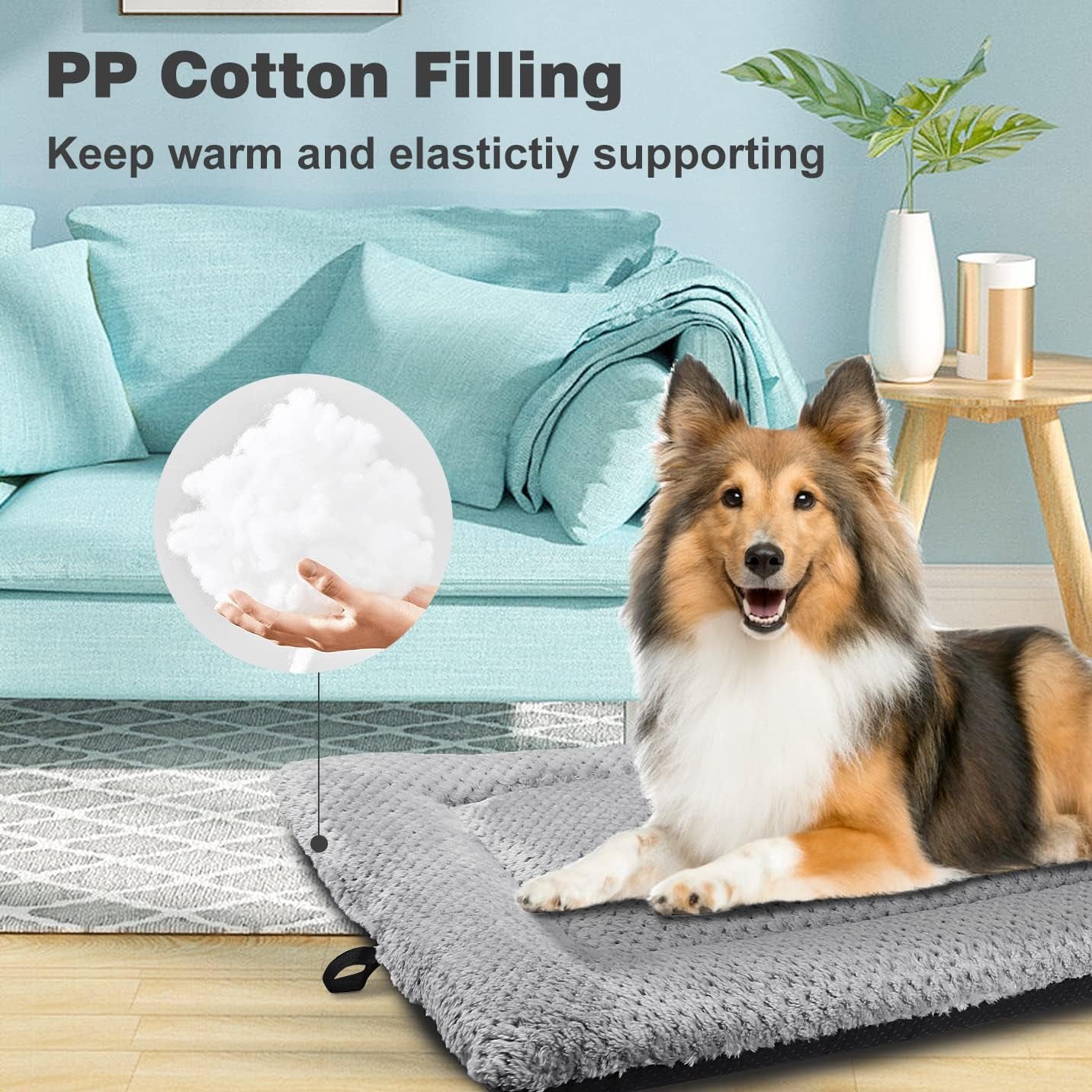 Dog Bed Mat Large 90 X 58CM Washable Fluffy Sherpa Cat Bed Cushion with Anti-Slip Bottom, Warm Pet Dog Crate Mattress for Medium and Large Pets, Grey