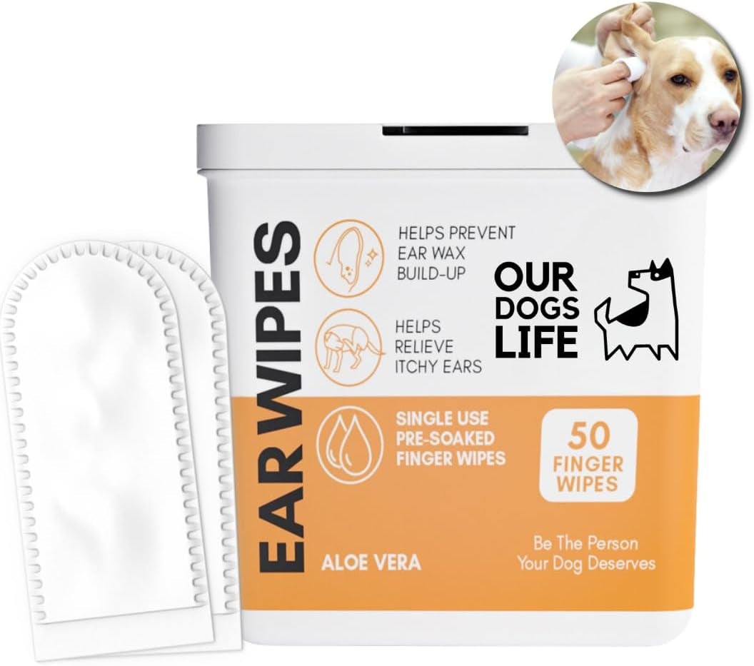 Dog Ear Wipes | Soft, Quick & Easy Ear Wipes for Dogs | Remove Wax, Dirt & Stop Smelly, Itchy Dog Ears | 50 Soothing Aloe Vera Dog Ear Cleaning Finger Wipes!