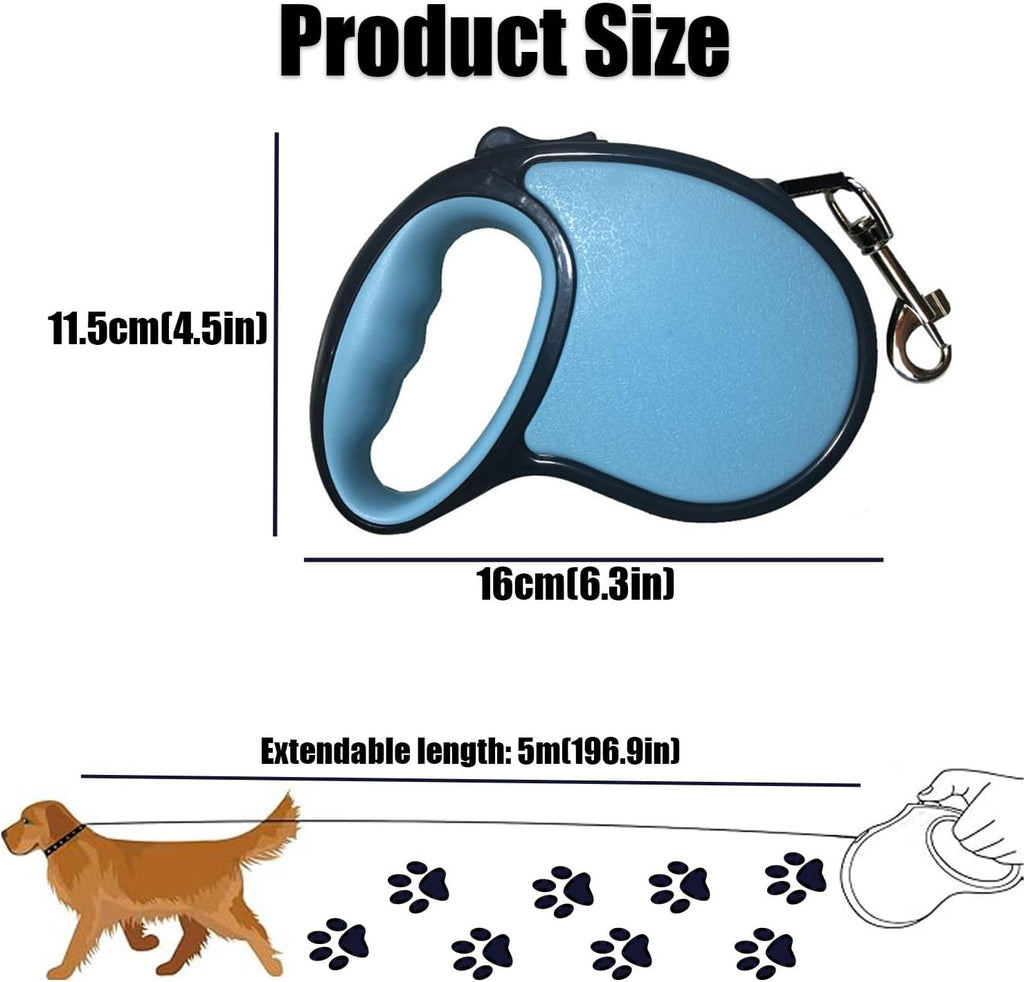 Extendable Dog Lead, 5M/16FT Retractable Dog Lead, One-Handed Brake Dogs Leads with Anti-Slip Handle, 360°Tangle-Free, One-Button Brake &L Ock for Small to Medium Dogs (Blue)