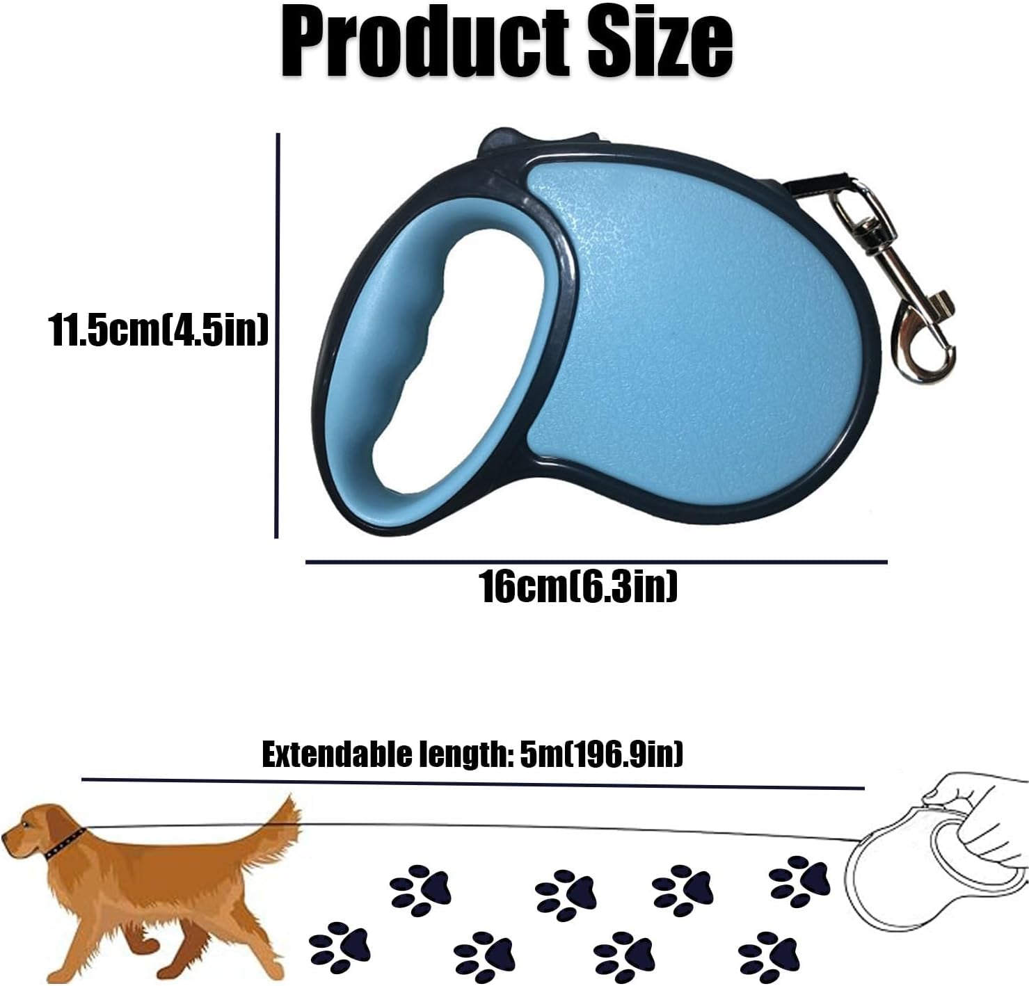 Extendable Dog Lead, 5M/16FT Retractable Dog Lead, One-Handed Brake Dogs Leads with Anti-Slip Handle, 360°Tangle-Free, One-Button Brake &L Ock for Small to Medium Dogs (Blue)