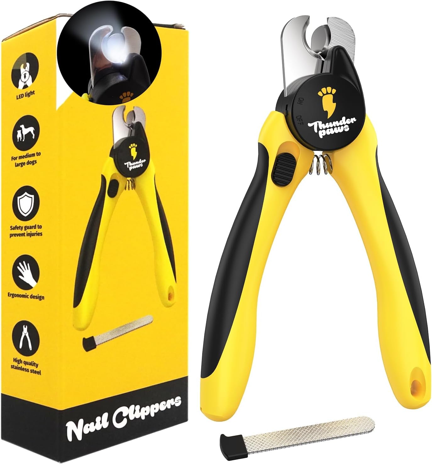 Dog Nail Clippers with Protective Guard and Safety Lock (Medium to Large Breeds) (Yellow, Medium to Large Breeds (LED))