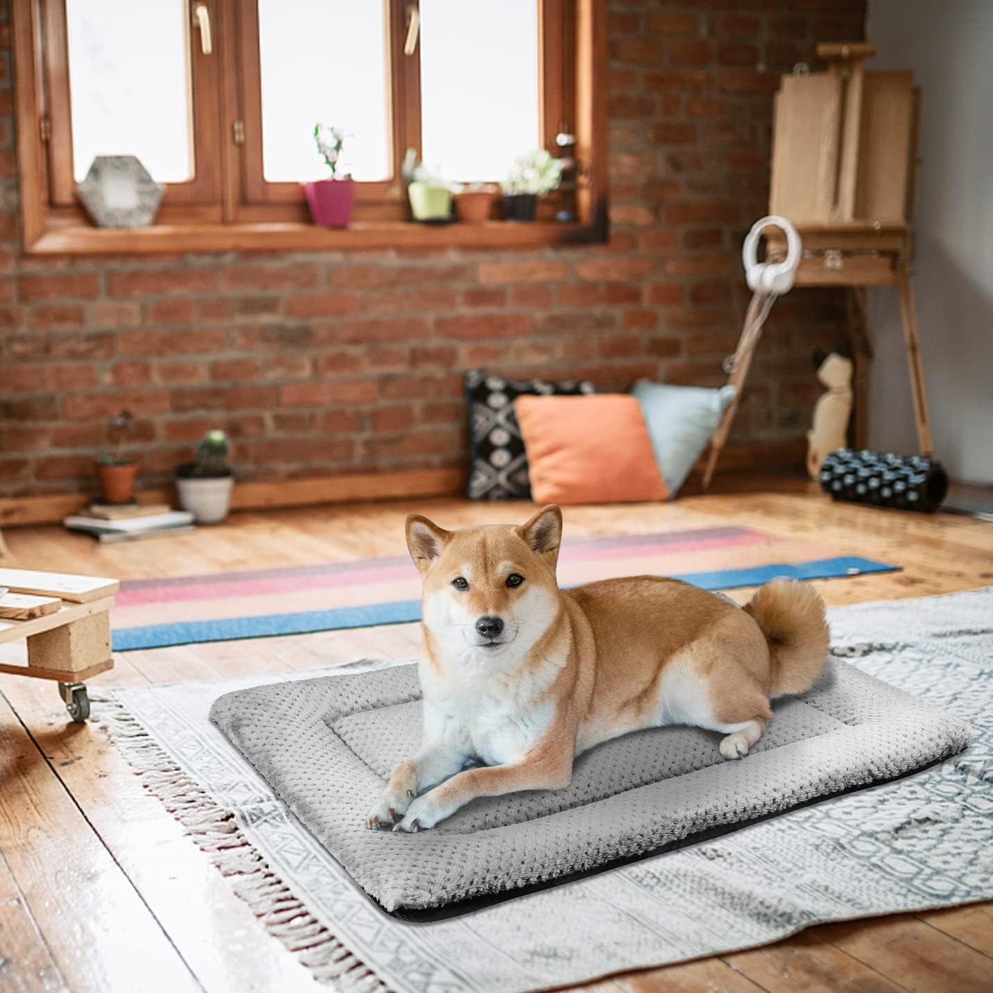 Dog Bed Mat Large 90 X 58CM Washable Fluffy Sherpa Cat Bed Cushion with Anti-Slip Bottom, Warm Pet Dog Crate Mattress for Medium and Large Pets, Grey