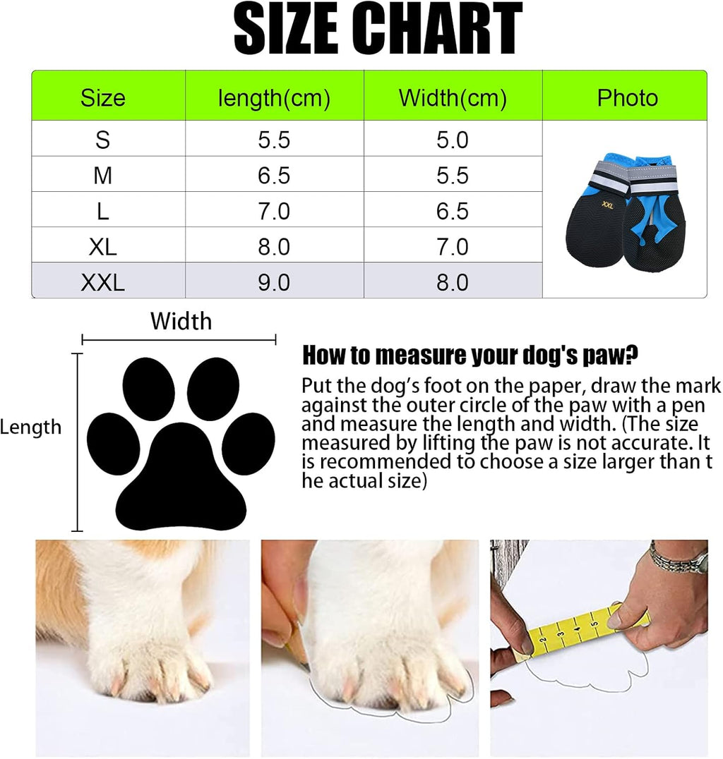 Dog Boots, Set of 4 Waterproof Dog Shoes with Reflective Straps Anti-Slip Sole Outdoor Paw Protectors Puppy Shoes for Small Medium Dogs Autumn Winter (Blue, XXL)