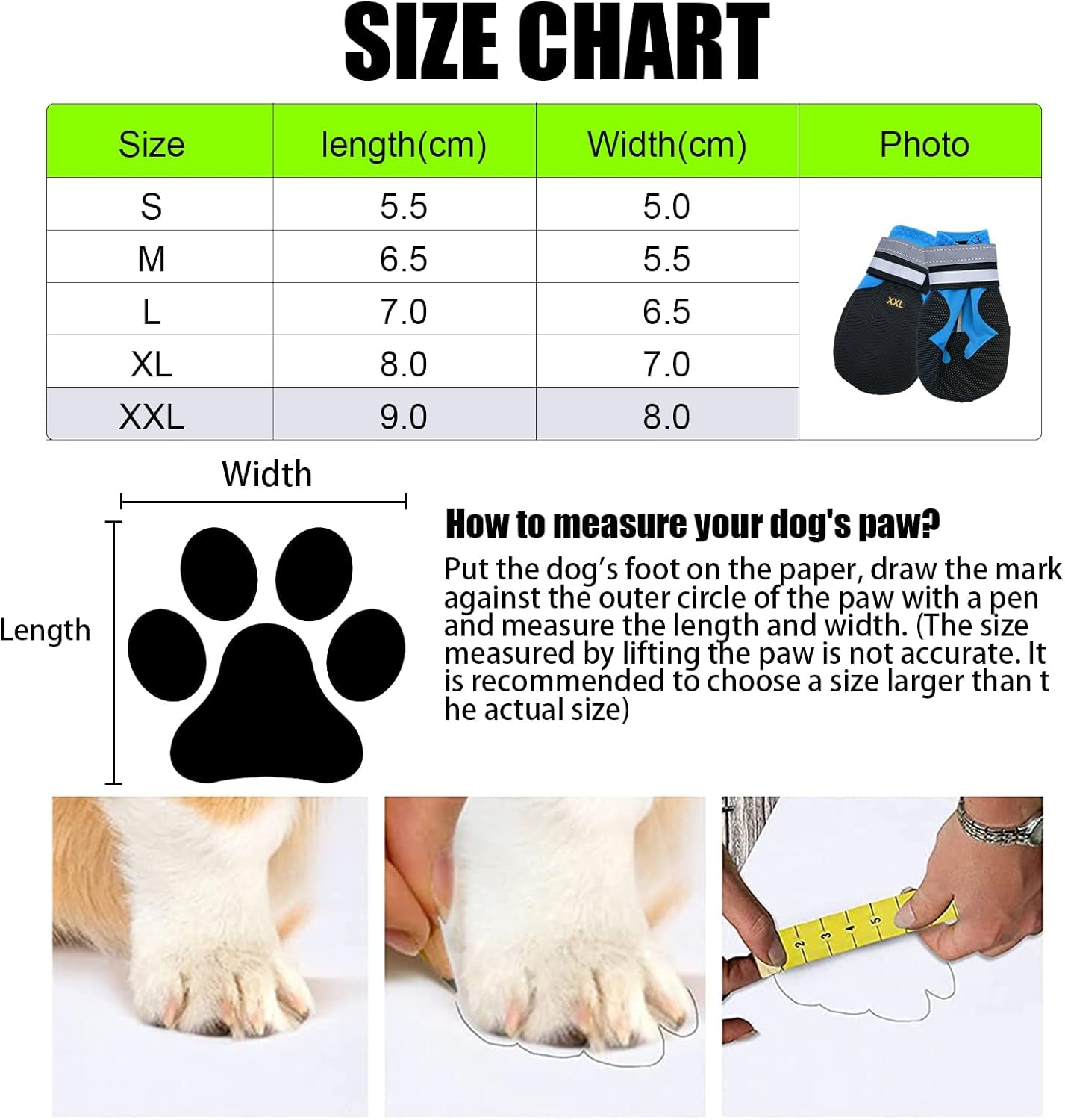 Dog Boots, Set of 4 Waterproof Dog Shoes with Reflective Straps Anti-Slip Sole Outdoor Paw Protectors Puppy Shoes for Small Medium Dogs Autumn Winter (Blue, XXL)