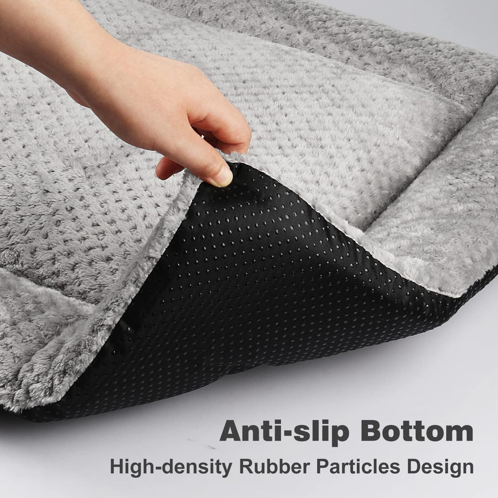 Dog Bed Mat Large 90 X 58CM Washable Fluffy Sherpa Cat Bed Cushion with Anti-Slip Bottom, Warm Pet Dog Crate Mattress for Medium and Large Pets, Grey