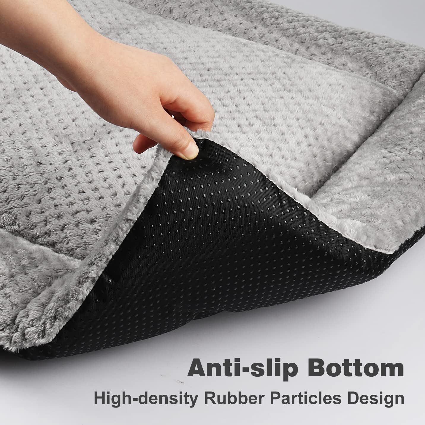 Dog Bed Mat Large 90 X 58CM Washable Fluffy Sherpa Cat Bed Cushion with Anti-Slip Bottom, Warm Pet Dog Crate Mattress for Medium and Large Pets, Grey