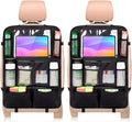 Car Seat Organizer, 2 Pack Backseat Car Organizer for Kids, Car Back Seat Protector Car Travel Accessories with Pad Tablet Holder and 9 Storage Pockets, Black
