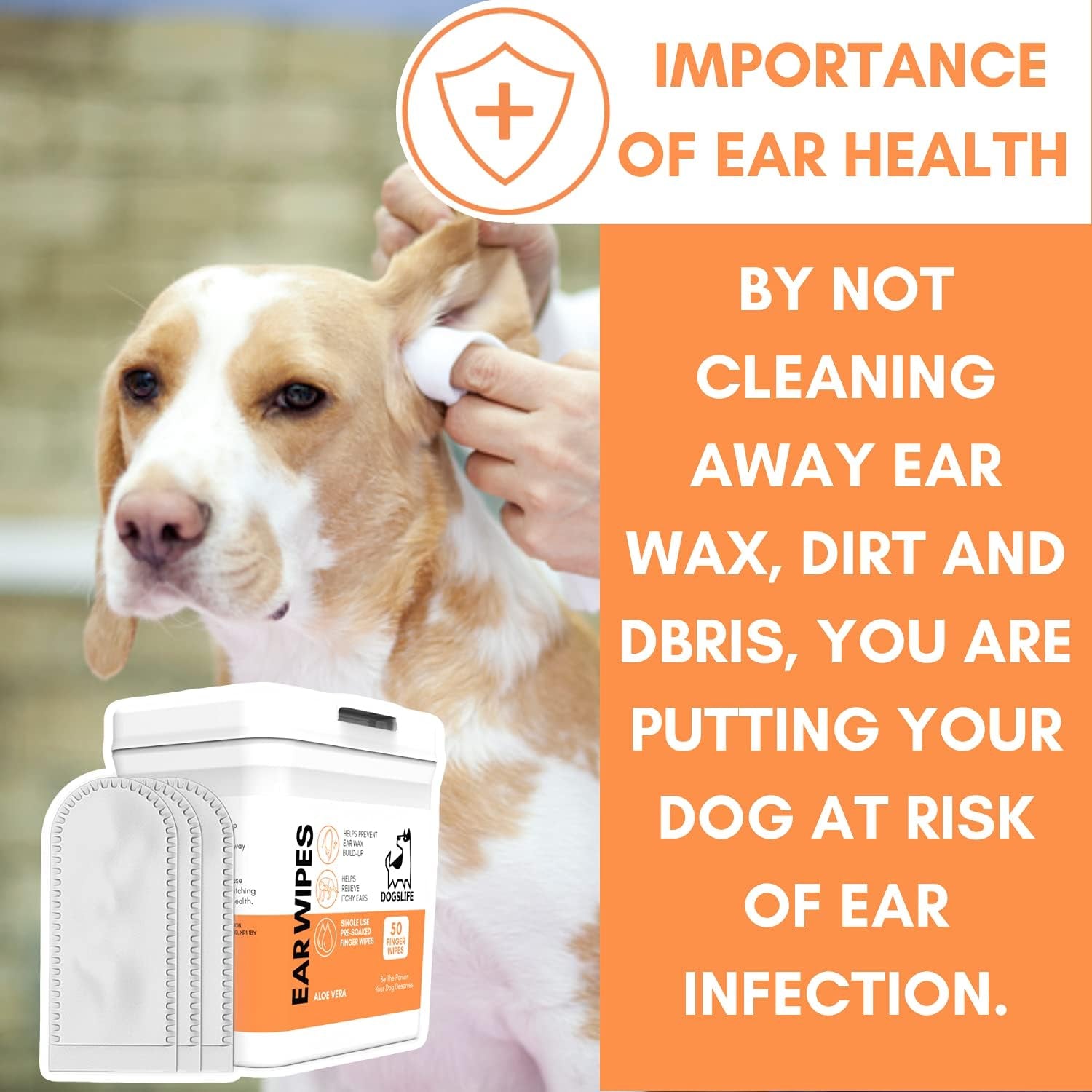 Dog Ear Wipes | Soft, Quick & Easy Ear Wipes for Dogs | Remove Wax, Dirt & Stop Smelly, Itchy Dog Ears | 50 Soothing Aloe Vera Dog Ear Cleaning Finger Wipes!