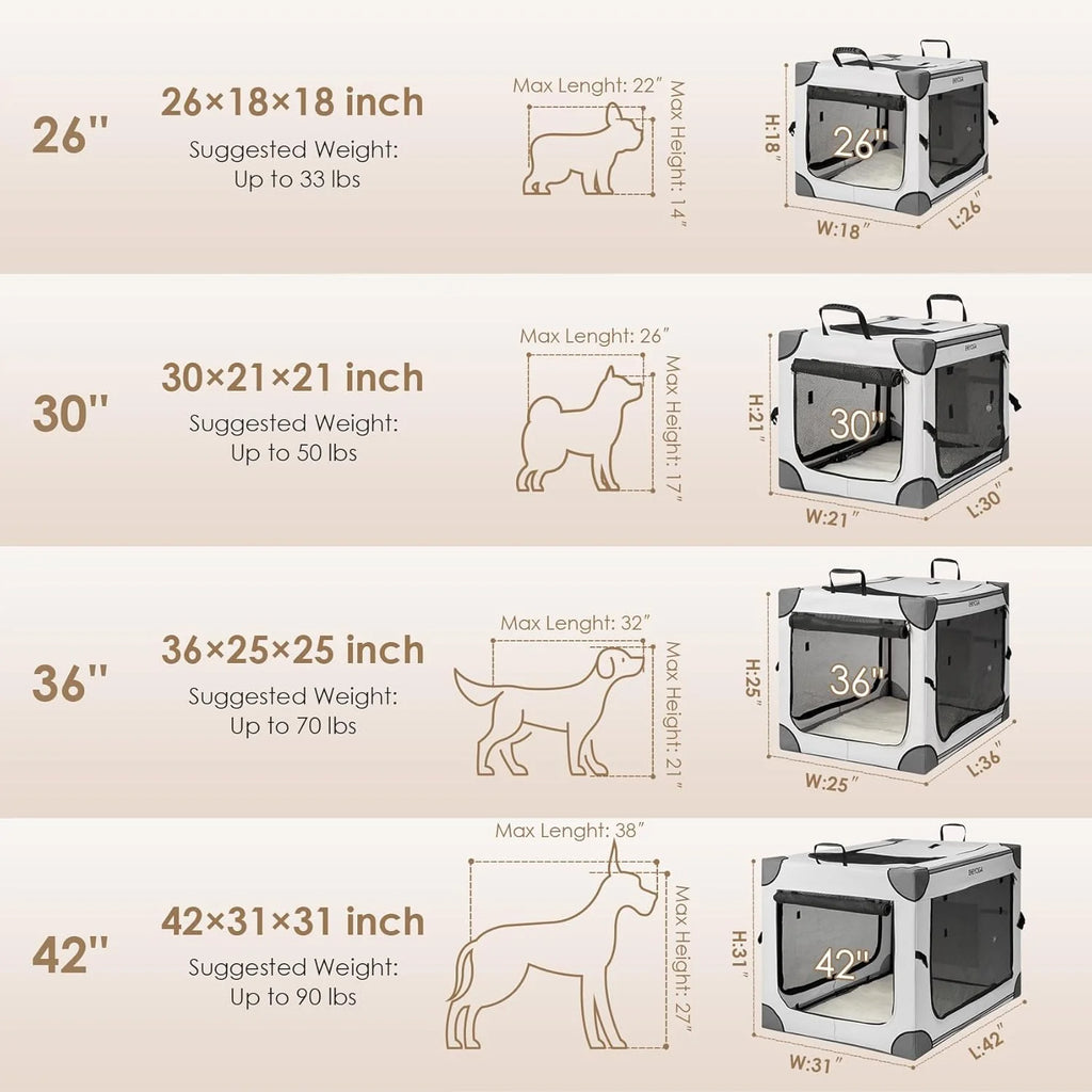 Collapsible Dog Crate 36 Inches, Portable Travel Crate for Large Dogs, Soft Foldable Pet Kennel with 4-Door Mesh Windows Indoor & Outdoor