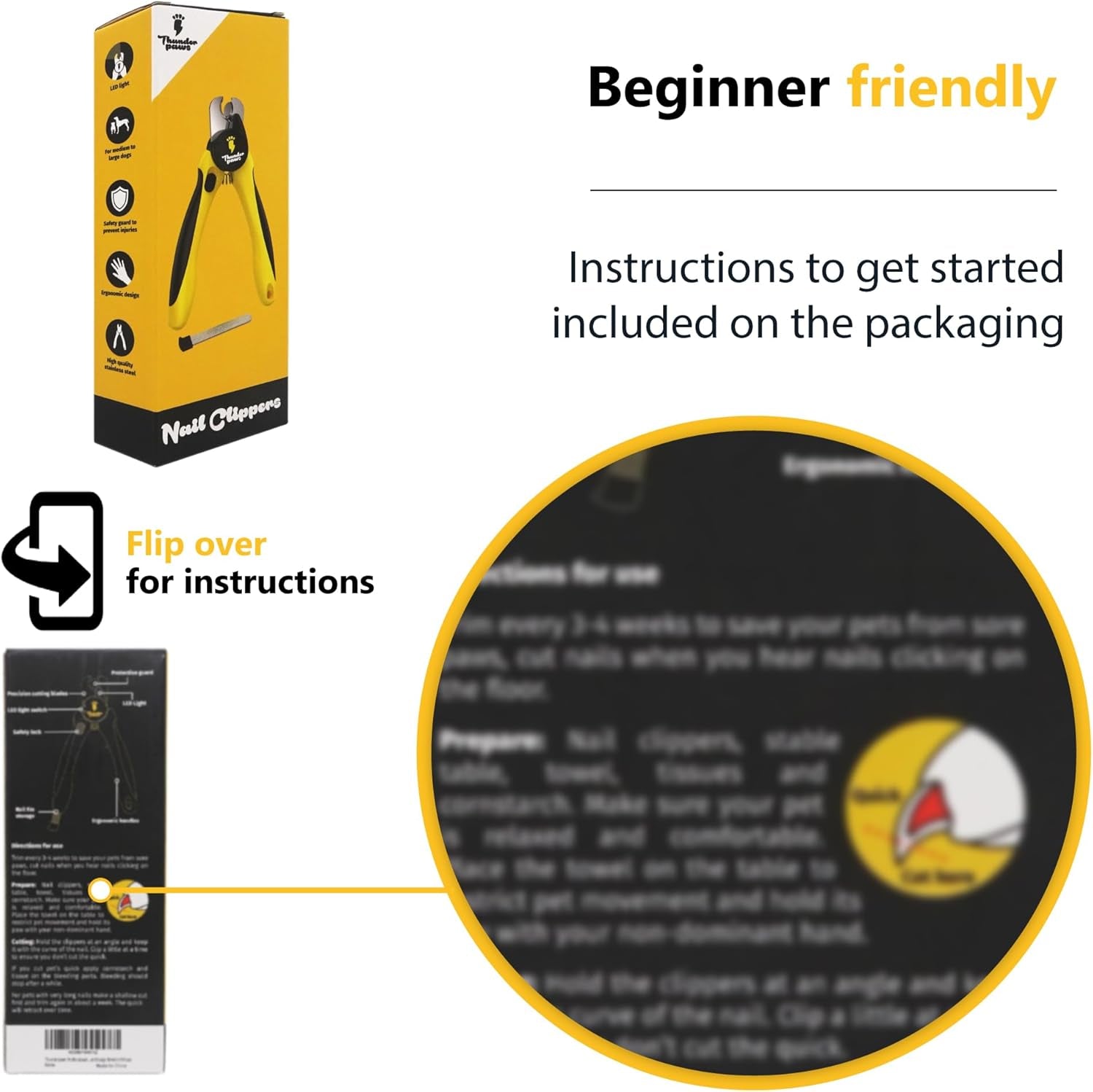 Dog Nail Clippers with Protective Guard and Safety Lock (Medium to Large Breeds) (Yellow, Medium to Large Breeds (LED))