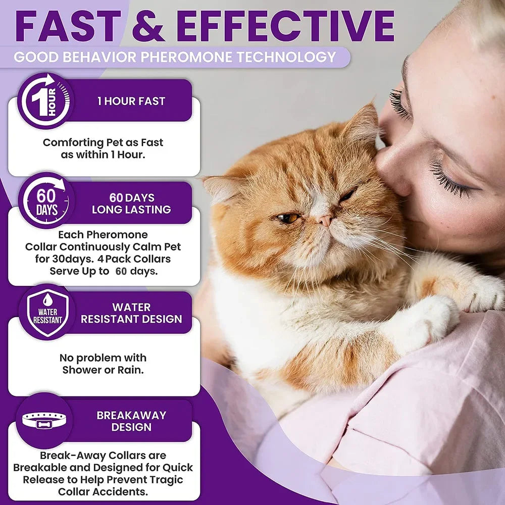 Calming Collar for Cats Pet Calming Pheromone Collar for Cats Dogs Calming Collar for Anxiety Effective Relieve Anxiety Stress