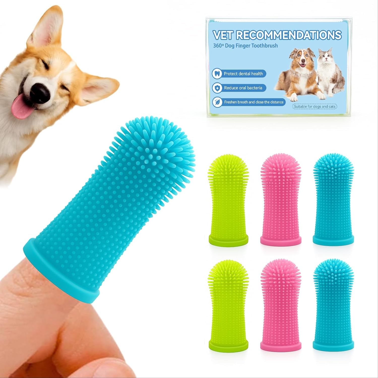 Dog Toothbrush Set (6 Packs), 360º Pets Teeth Cleaning Toothbrush for Dogs Cats Teeth Cleaning,Silicone Finger Teeth Brush