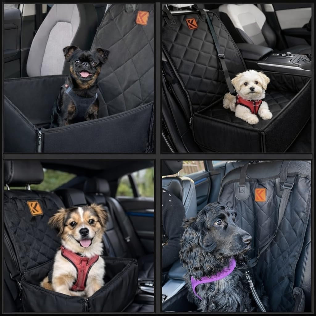 Muttstuff Car Seat for Pets - Waterproof Booster Seat Puppy Seat Belt, 2-In-1 Seat Cover for Dog in Car, Puppy Travel Car Seat, Foldable Safety Basket Seat for Small to Medium Dogs