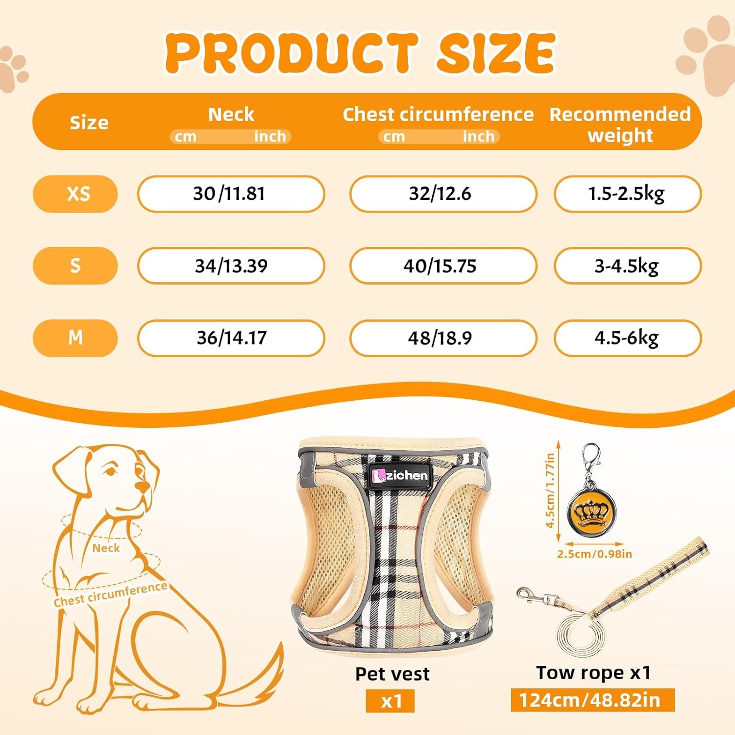 3Pcs Dog Harness and Lead Set, Step-In Dog Harness, Adjustable No Pull Puppy Vest, Reflective Dogs Harnesses, Breathable Mesh Small Pet Harnesses for Walking Training Outdoor