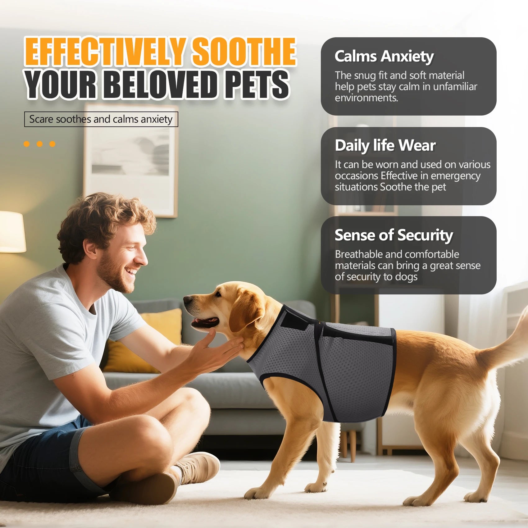 CalmWrap™ dog vest detail — gentle pressure therapy like a constant calming hug