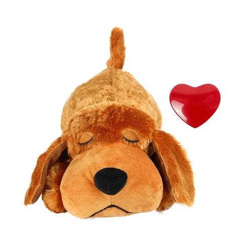 DreamPup™ heartbeat calming dog toy — puppy resting peacefully with soft plush companion
