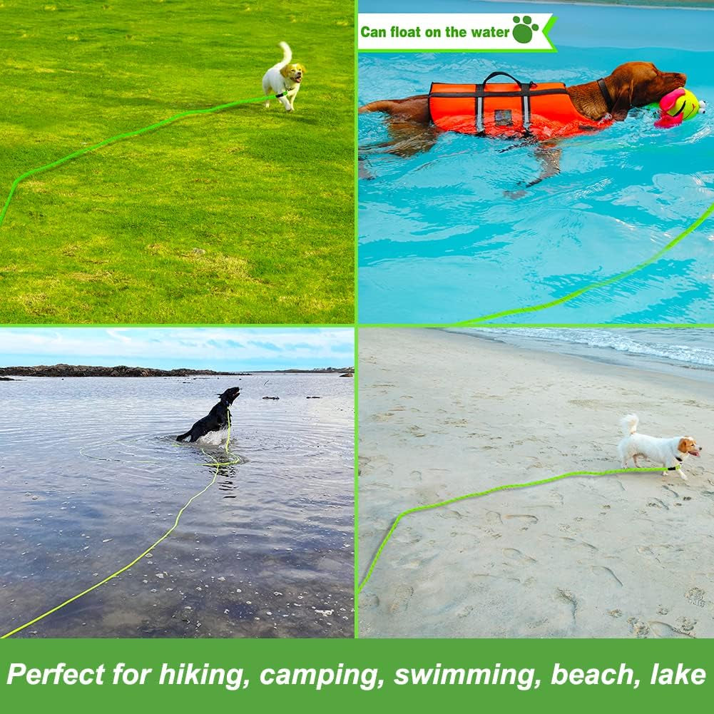 Long Dog Lead, 10M/32FT Reflective Floating Long Leads for Dog Training with Soft Handle for Camping, Hiking, Swimming, Beach and Lake (Reflective Green)