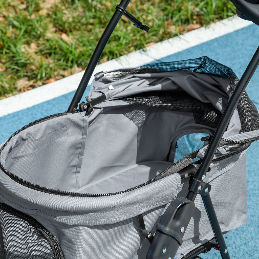 Pawhut Dog Stroller with Rain Cover EVA Wheels Brake Basket Adjustable Canopy
