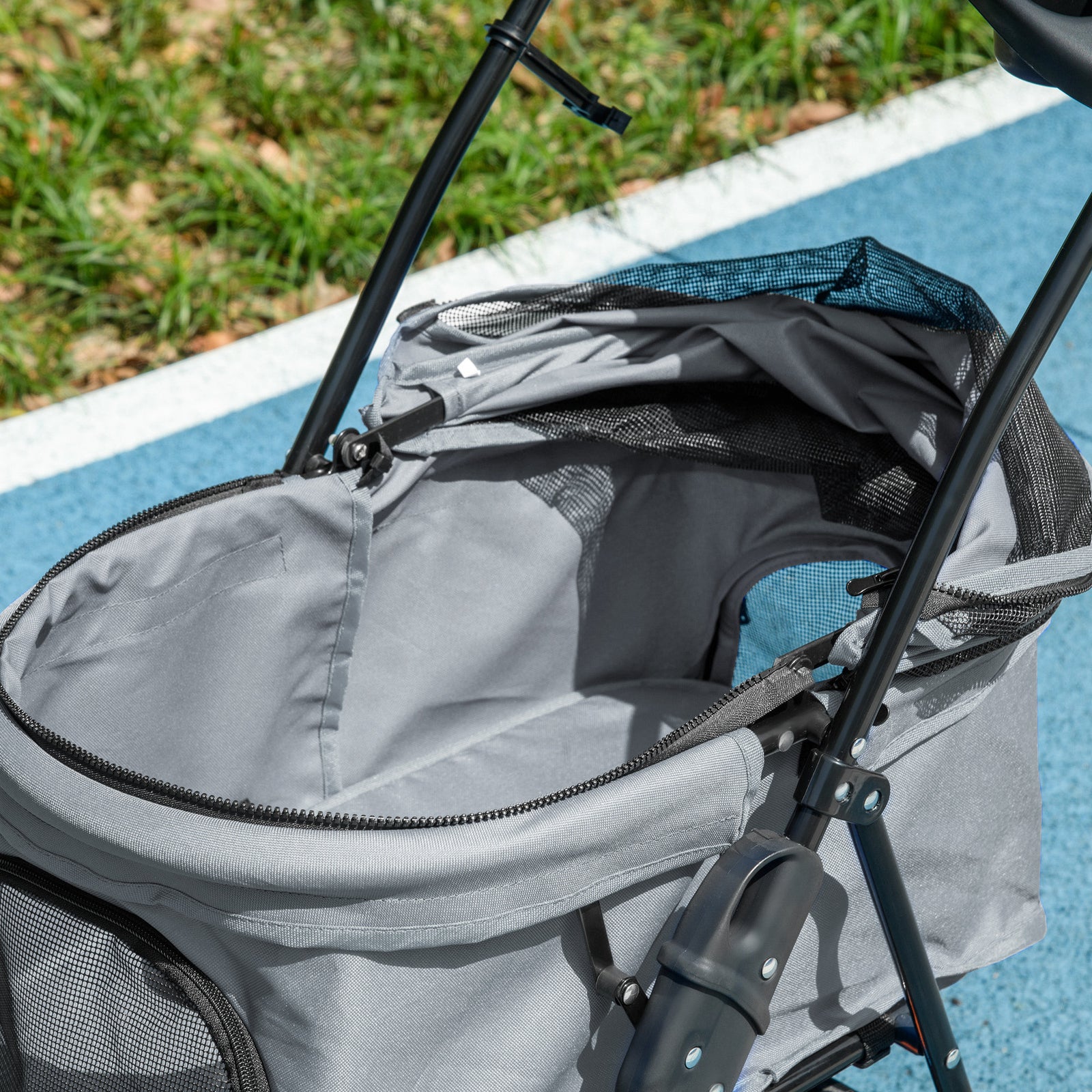 Pawhut Dog Stroller with Rain Cover EVA Wheels Brake Basket Adjustable Canopy