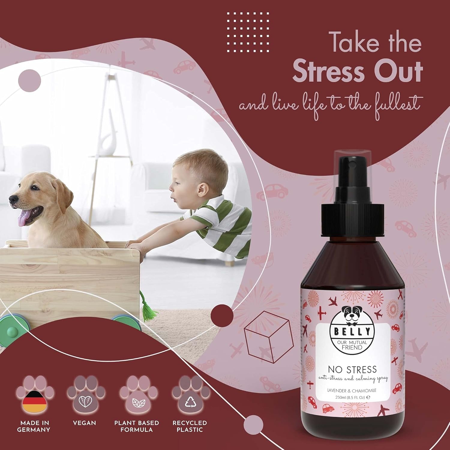 Belly Anxiety Relief for Dogs Spray - 250Ml - Dog Calming Spray - Calming Spray for Dogs and Cat Anxiety Relief - Anxiety for Dogs and Calm Spray for Dogs - Calming Spray for Cats Anxiety
