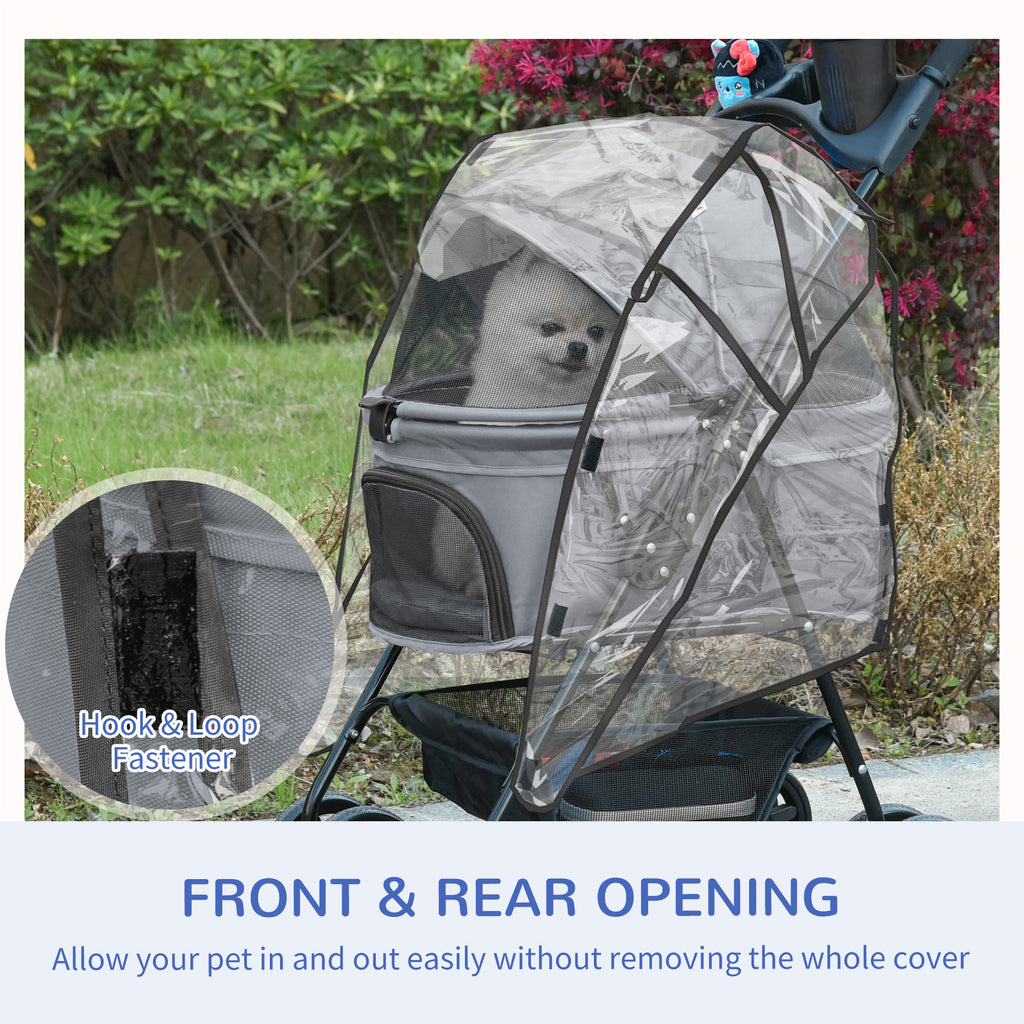 Pawhut Dog Stroller with Rain Cover EVA Wheels Brake Basket Adjustable Canopy