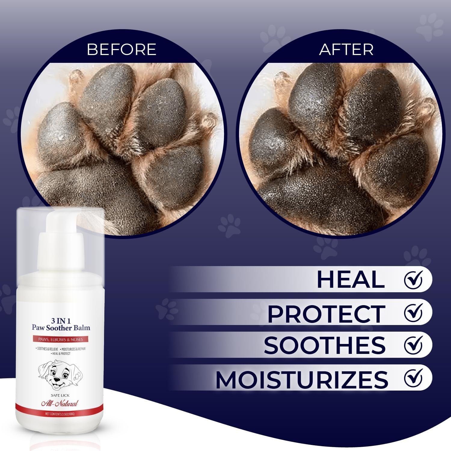 Dog Paw Balm - Natural Paw Cream for Dogs - Moisturizes, Soothes, Heals & Protects Paws, Elbows & Noses - Fast Absorbing, Non-Sticky, Lick-Safe - 3.5Oz - Vet Recommended, for All Breeds